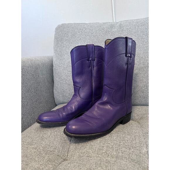Vintage Justin L3732 Classic Purple Leather Roper Cowboy Boots Women Size 6.5 B